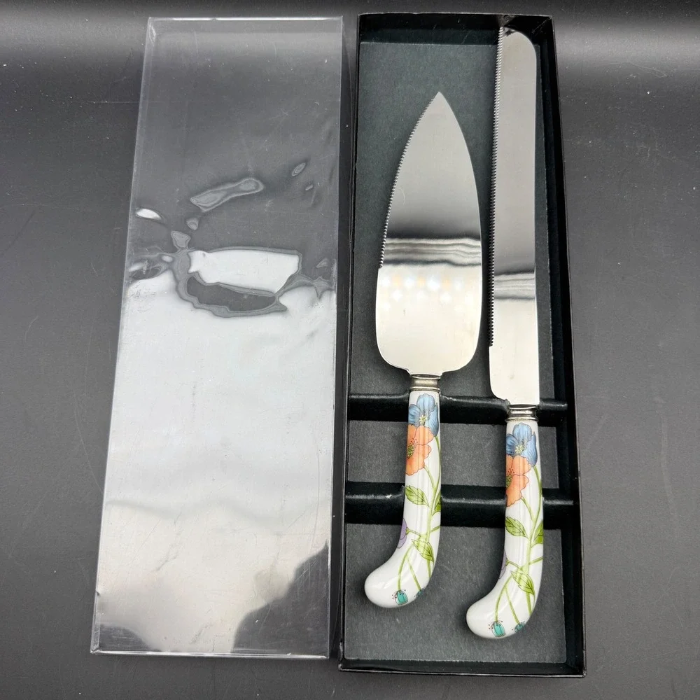 Villeroy & Boch Sheffield Cake Pie Serving Set Knife Poppies Floral New